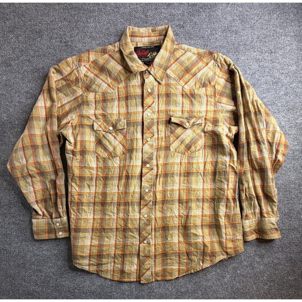 Vtg Old Navy Pearl Snap Rancher Flannel Shirt XXL Cotton‎ Plaid Western Rodeo